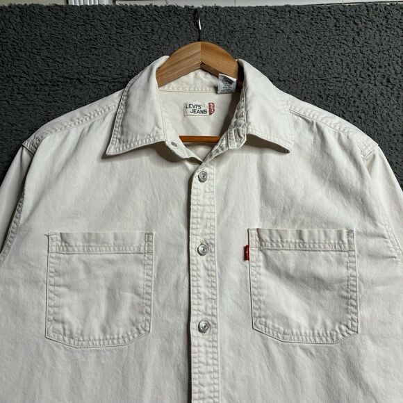 Vintage Levis Denim Shirt Metal Button Up Mens Medium Pockets Red Tab Shacket - Picture 1 of 12